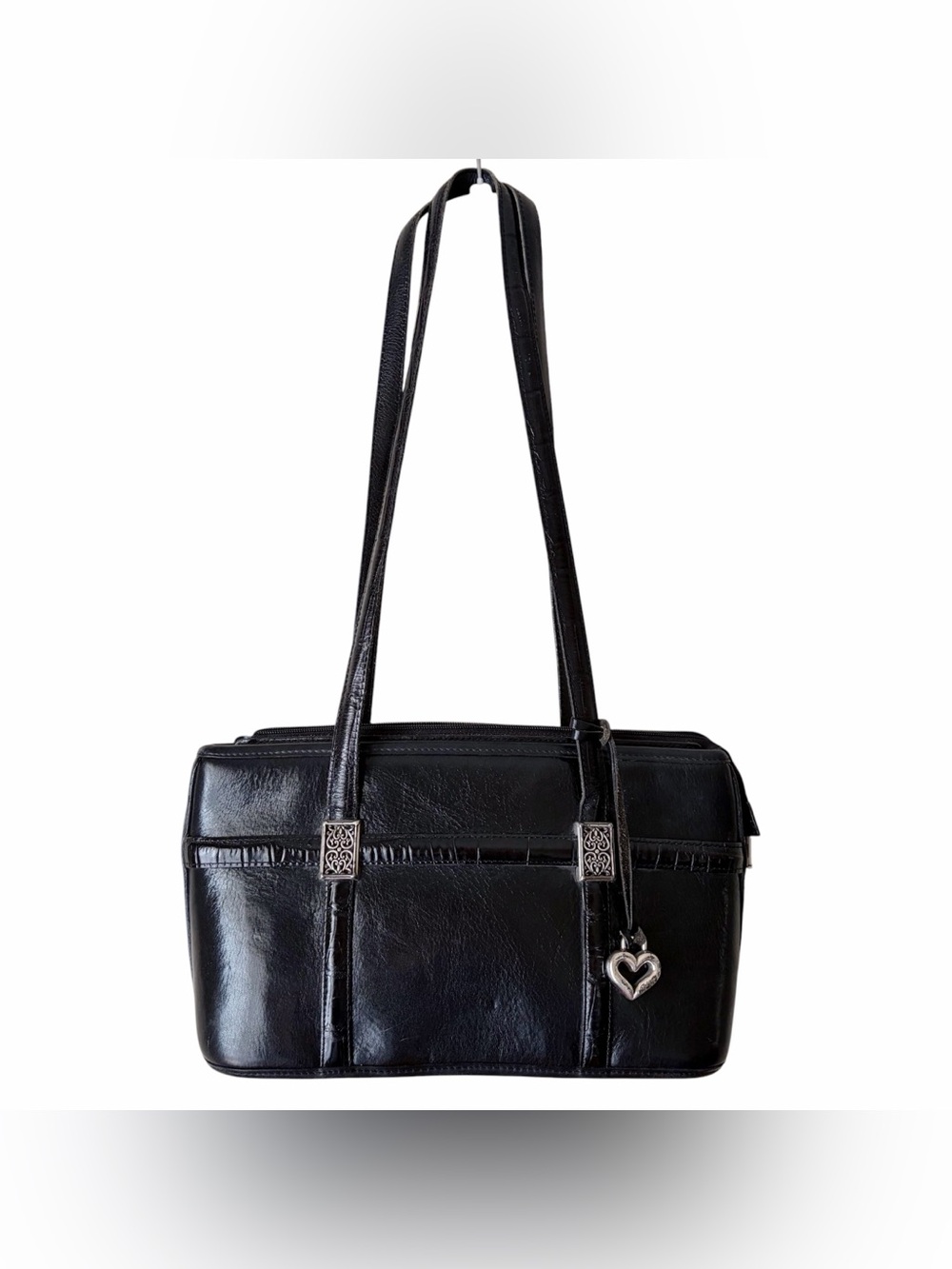 Brighton | Vintage Leather Handbag Purse Double Shoulder Straps Zip Black
